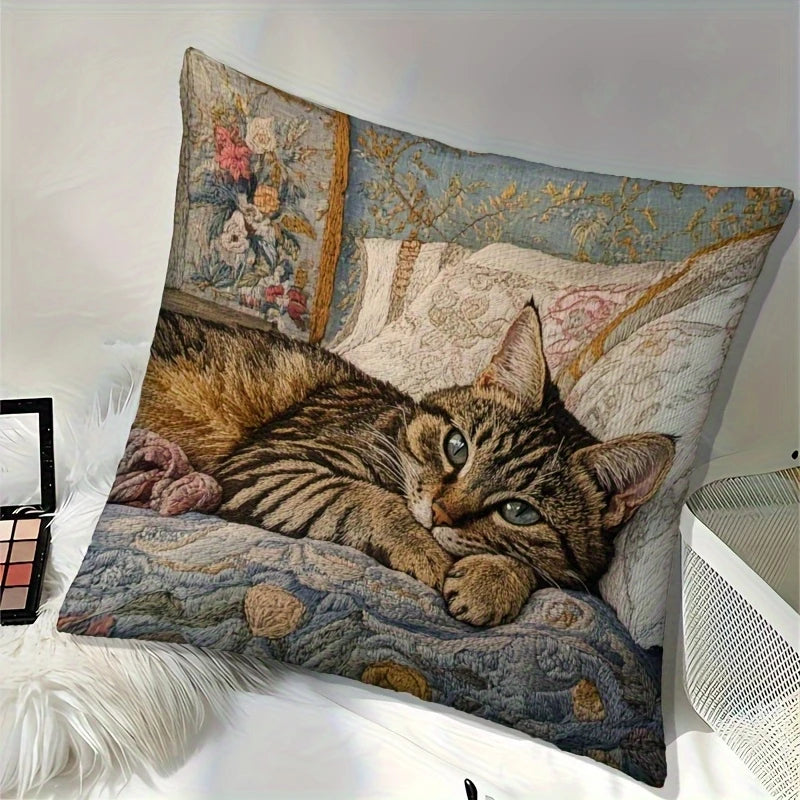 Load image into Gallery viewer, TMPL130 - 1 Piece - 18&quot; x 18&quot; Cozy Cat Throw Pillow
