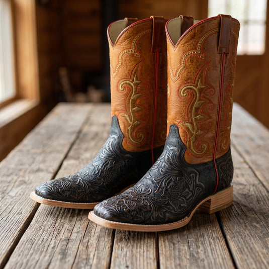 1190 - RockinLeather Men's Stamped Cowhide Leather Boot
