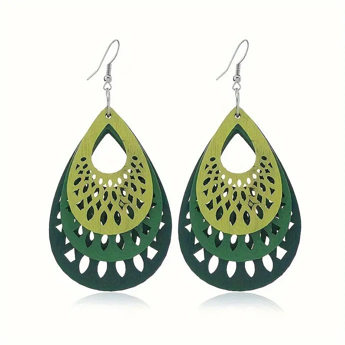 TMER93 - Bojo Lightweight Multi Color Wooden Wind Drop Earrings