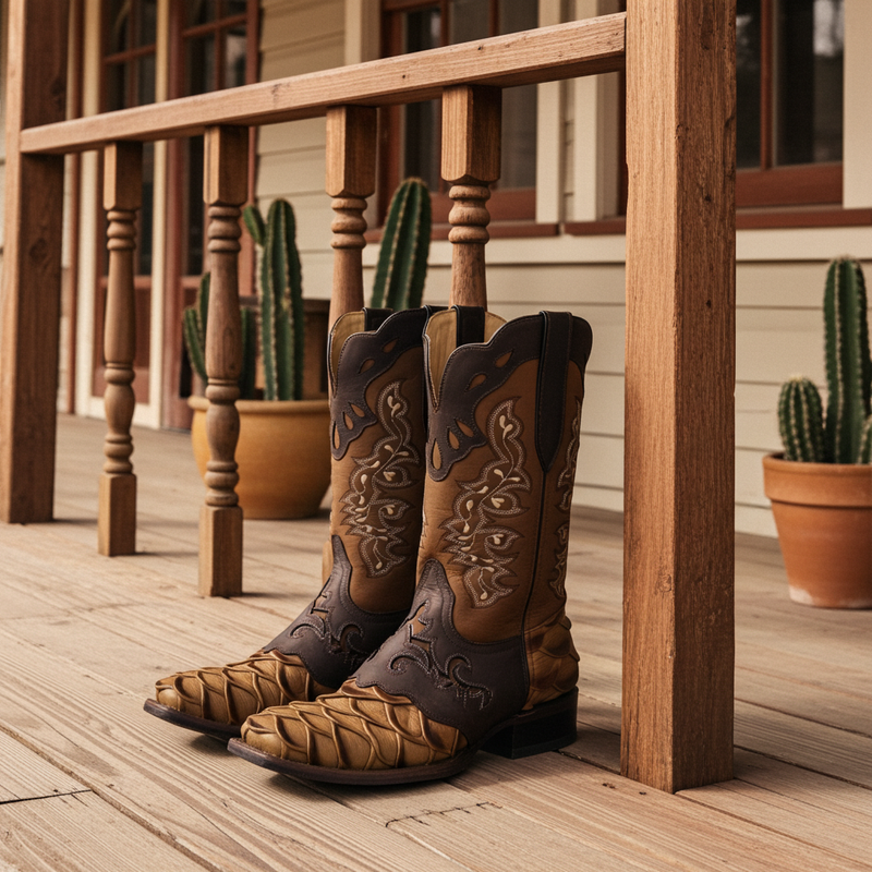 Load image into Gallery viewer, 1244 - RockinLeather Men&#39;s Pirarucu Print Leather Boot W/Overlay
