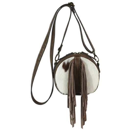22094835HAR - Tony Lama Canteen Crossbody Hair-On Hide With Fringe