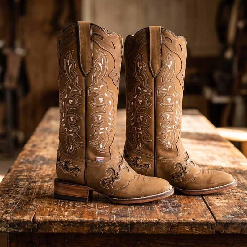 Load image into Gallery viewer, 2158 - RockinLeather Women's Tall Brown on Brown Overlay Western Boot

