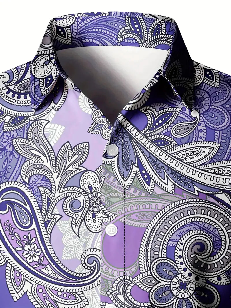 Load image into Gallery viewer, TMWST16 - Men&#39;s Purple Paisley Western Shirt
