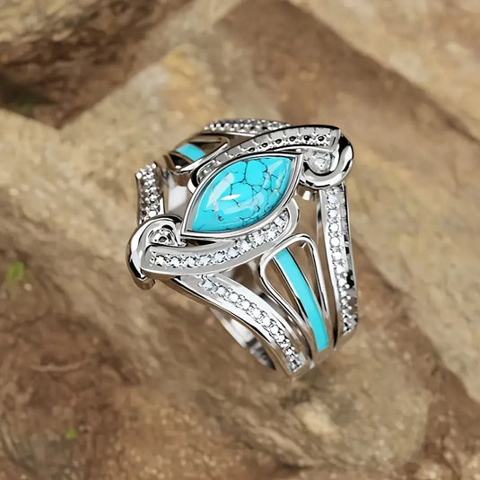 TMRG1 - Turquoise/Zirconia Horse Eye Shaped Ring