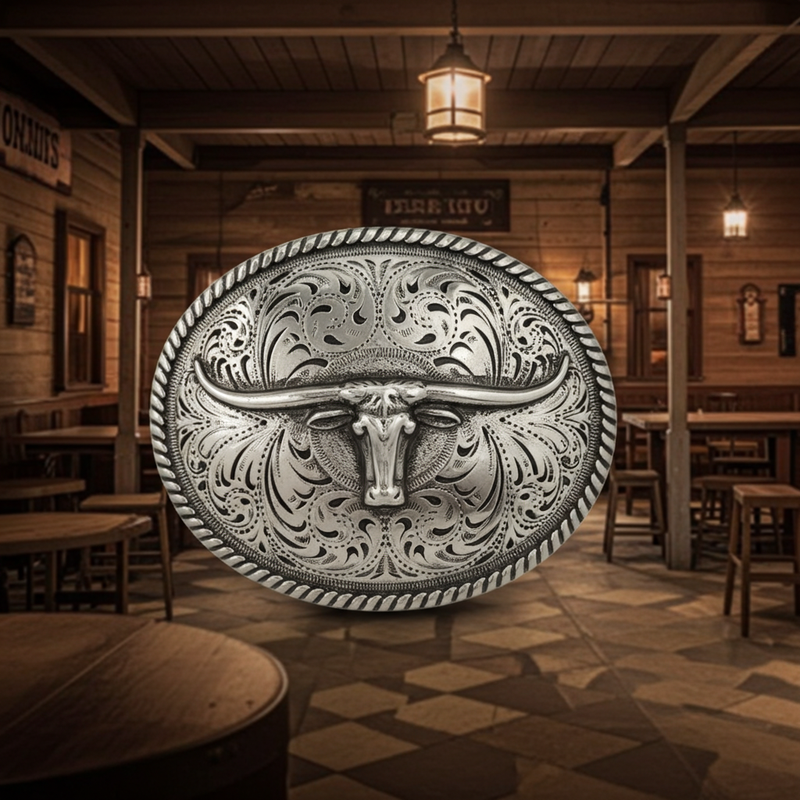 Load image into Gallery viewer, RLB503 - RockinLeather Silver Steer Head Oval Buckle
