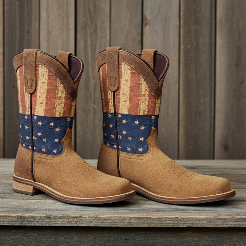 Load image into Gallery viewer, 7000 C/Y - RockinLeather Children&#39;s Tan Roughout Flag Leather Boot
