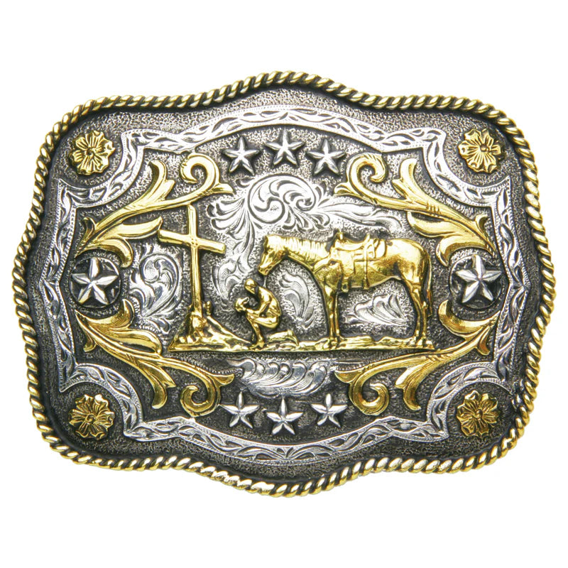 Load image into Gallery viewer, 938 - Scalloped Praying Cowboy Buckle
