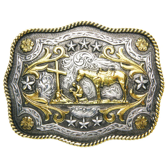 938 - Scalloped Praying Cowboy Buckle