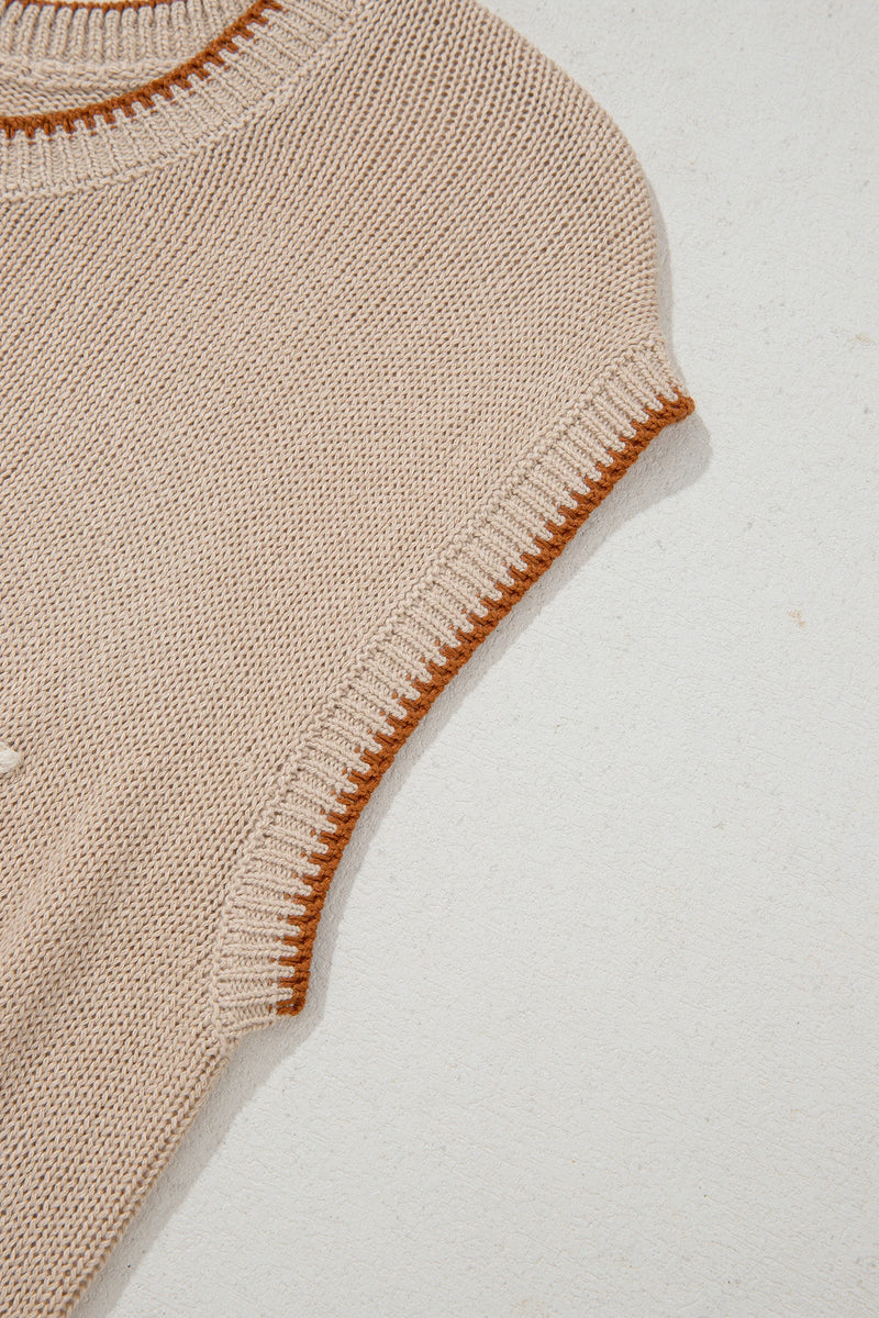 Load image into Gallery viewer, DLLS713 - Ladies Parchment Contrast Trim Short Sleeve Knit HOWDY Western Sweater
