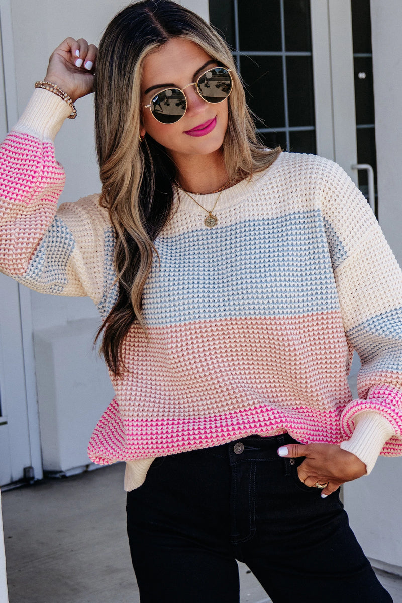 Load image into Gallery viewer, DLLS833 - Ladies Light Blue Drop Shoulder Round Neck Long Sleeve Pullover Sweater
