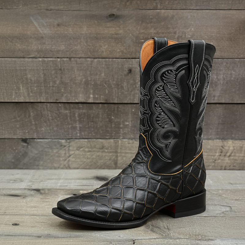 Load image into Gallery viewer, CP1702 - Cowboy Prayer Pirarucu Print w/Yellow Underlay Cowboy Boots
