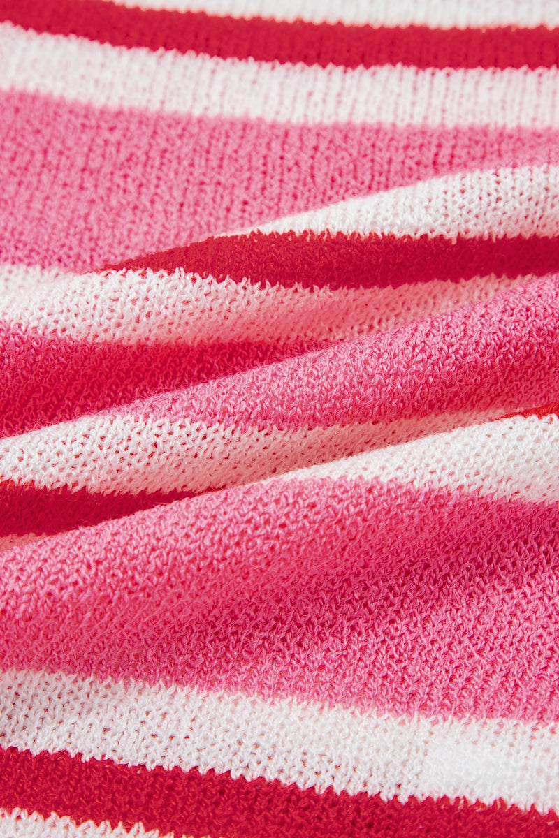 Load image into Gallery viewer, DLLS823 - Ladies Pink Stripe Striped Drop Shoulder Button Cardigan
