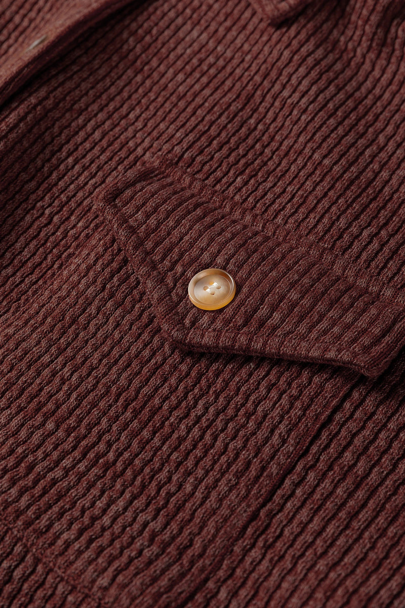 Load image into Gallery viewer, DLLS273 - Ladies Red Sandalwood Ribbed Knit Buttons Front Flap Pocket Casual Shacket
