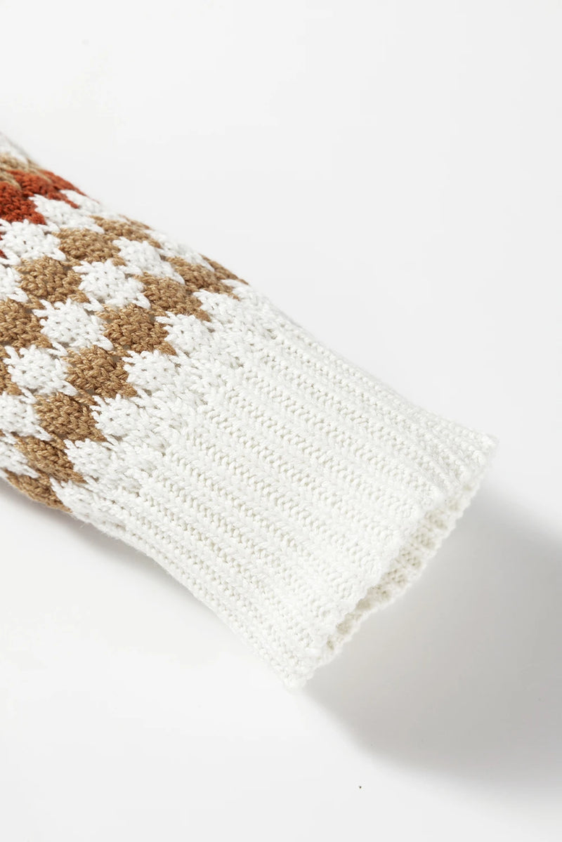 Load image into Gallery viewer, DLLS300 - Ladies Brown Stripe Eyelet Patterned Drop Shoulder Sweater

