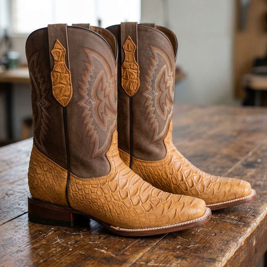 CP1708 - Cowboy Prayer Hand Crafted Tan Python Print Cowboy Boots