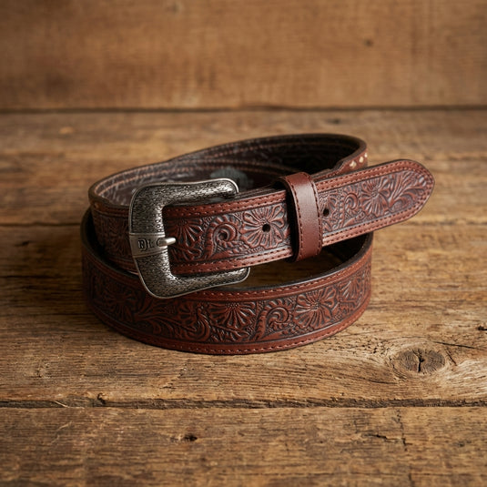 24069BE8 - Red Dirt Hat Co. Men's Western Belt With Brown/Grey Tooling