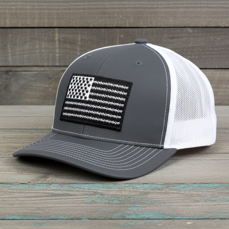 Load image into Gallery viewer, SA132 - Southern Addiction Charcoal/White Barbed Wire Flag Cap
