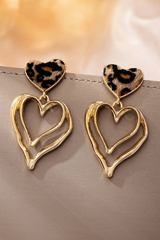 DLLER 28 - Gold Plated Irregular Hollowed Heart Leopard Studded Earrings
