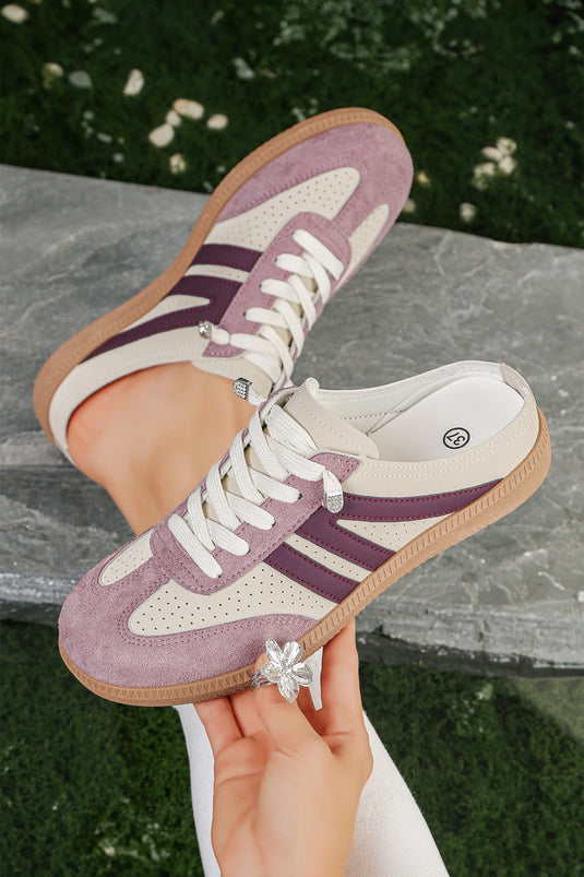 DLLSHOE 61  - Pink Eyelet PU Leather Patchwork Color Pop Sneakers
