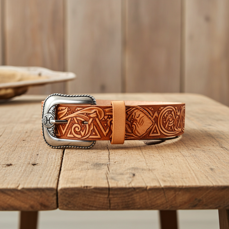 Load image into Gallery viewer, HMBLT046 - Hooey Classic Bomber 1.5&quot; Natural Leather Belt with Tribal Filigree Embossed Pattern
