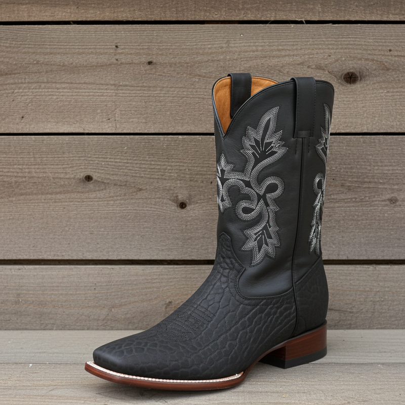 Load image into Gallery viewer, CP1706 - Cowboy Prayer Hand Crafted Genuine Black Bull Shoulder Cowboy Boots
