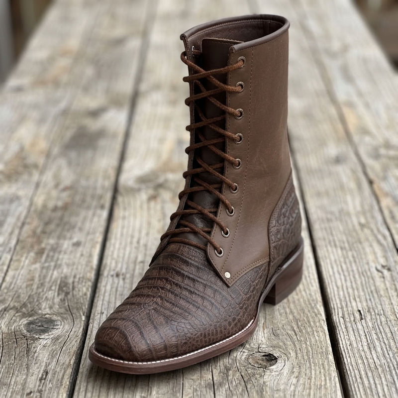 Load image into Gallery viewer, CP5002 - Cowboy Prayer Men's Gator Print Lace Up Packer Boots
