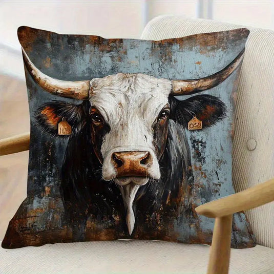 TMPL135 - 1 Piece - 18" x 18" Longhorn Steer Head Throw Pillow