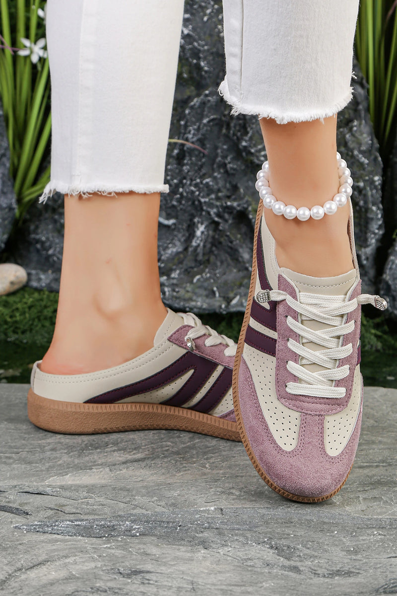 Load image into Gallery viewer, DLLSHOE 61  - Pink Eyelet PU Leather Patchwork Color Pop Sneakers
