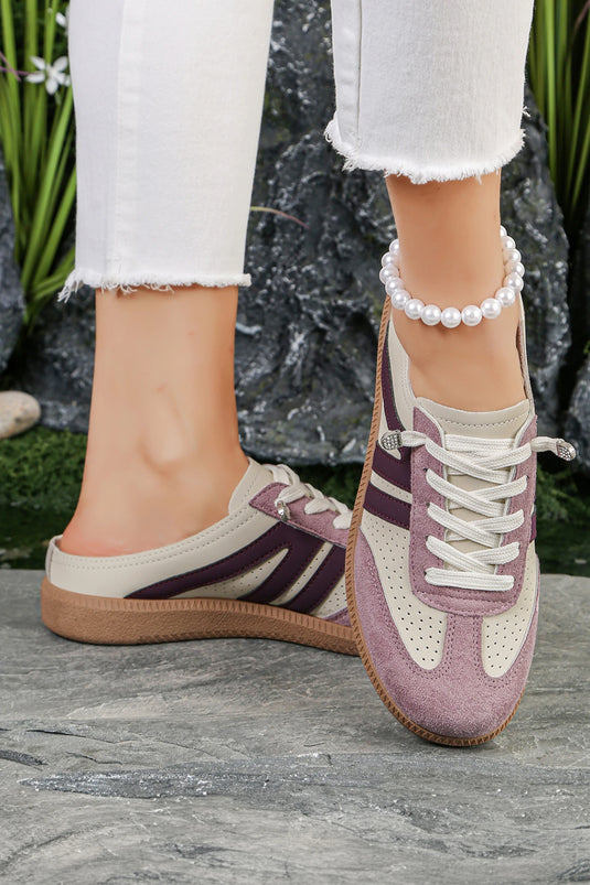DLLSHOE 61  - Pink Eyelet PU Leather Patchwork Color Pop Sneakers