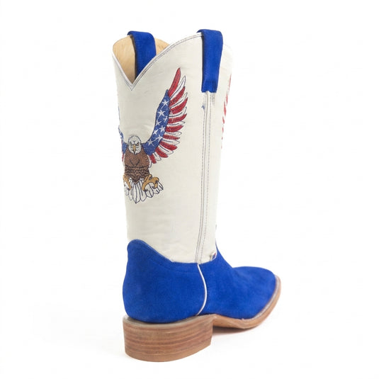 1242 - RockinLeather Men's Blue Suede Leather Boot W/Eagle Embroidery