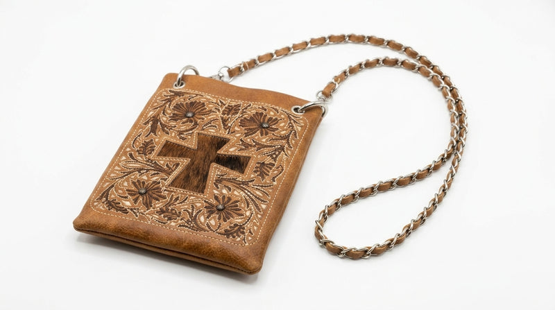 Load image into Gallery viewer, Rainbow Purse 9 - Brown with Cross
