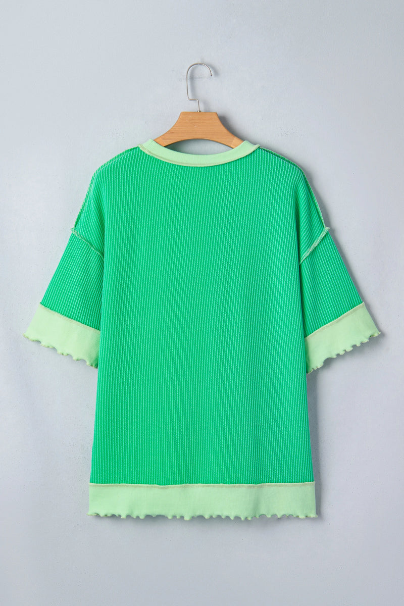 Load image into Gallery viewer, DLLS512 - Ladies Mint Green Loose Uneven Hem Twist Ribbed T Shirt
