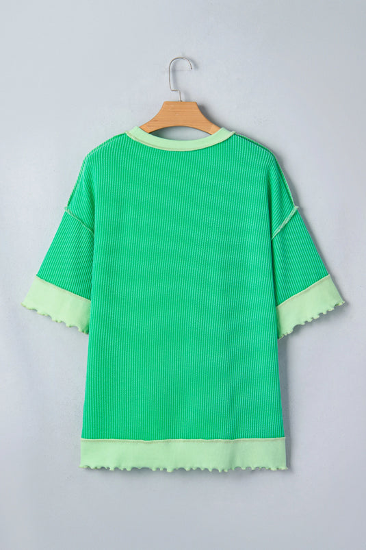 DLLS512 - Ladies Mint Green Loose Uneven Hem Twist Ribbed T Shirt
