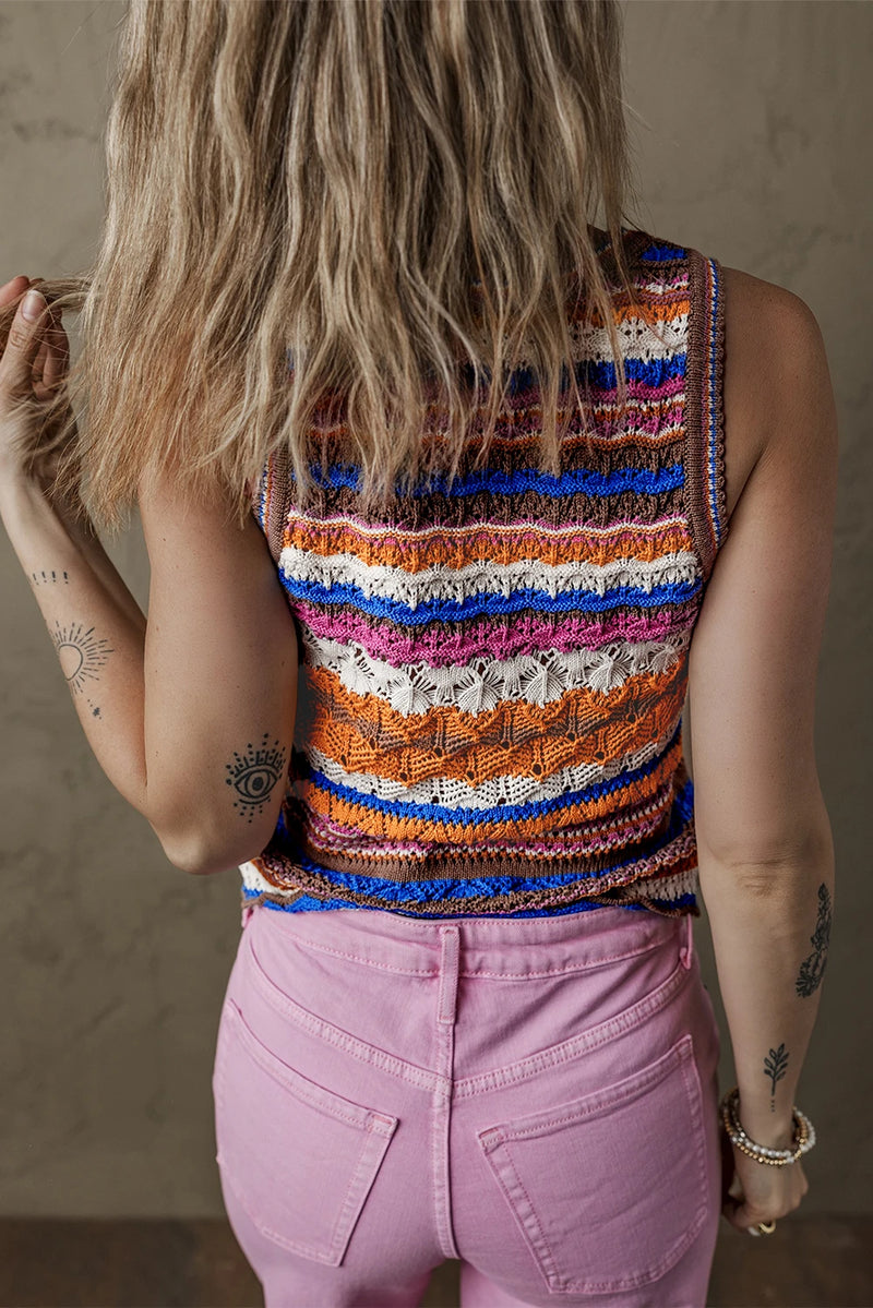 Load image into Gallery viewer, DLLS560 - Ladies Dark Blue Striped Textured Knit Crew Neck Sweater Vest
