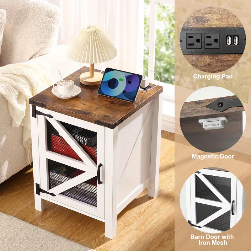 Load image into Gallery viewer, TMFURN1 - Farmhouse Nightstand With USB Charging Ports
