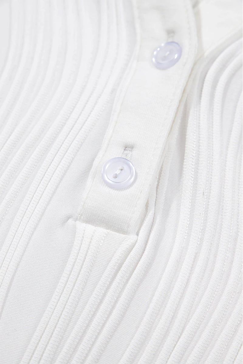 Load image into Gallery viewer, DLLS443 - Ladies White Wavy Textured Button V Neck Tee
