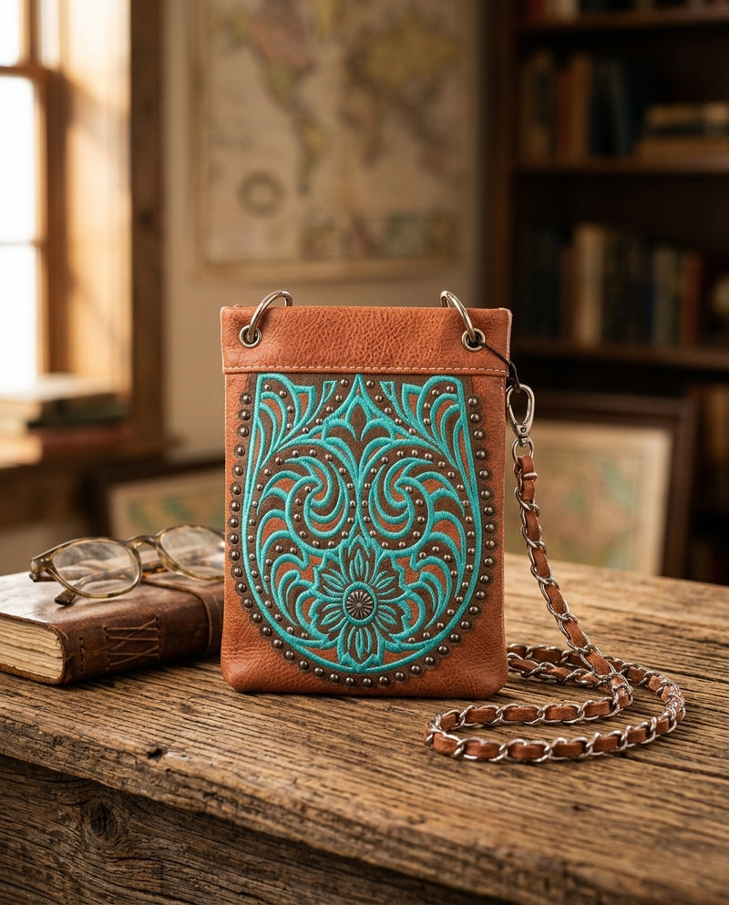Load image into Gallery viewer, Rainbow Purse 6 - Brown with Teal Design
