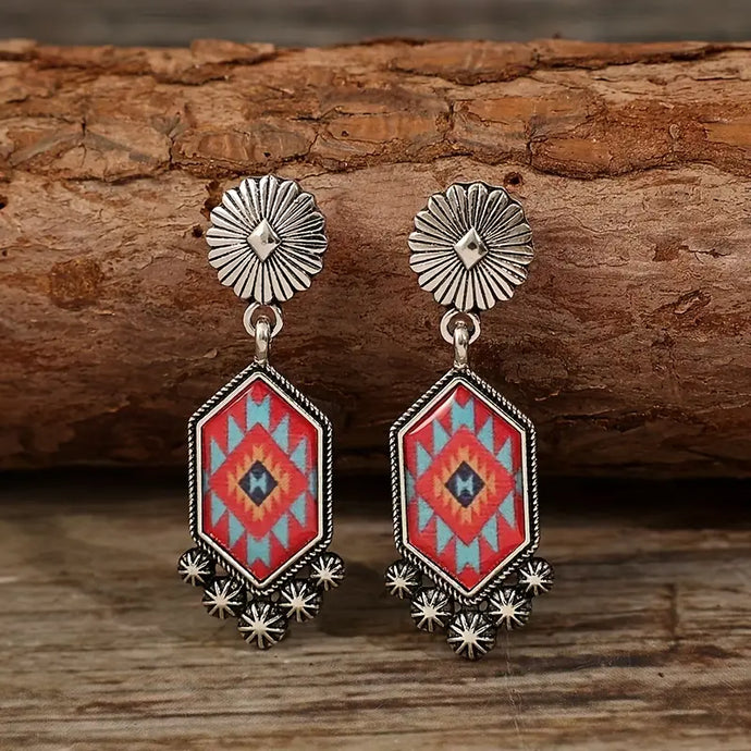 TMER52 - Geometric Plaid Dangle Earrings