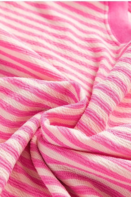 DLLS346 - Ladies Pink Stripe Loose Drop Shoulder Long Sleeve Top