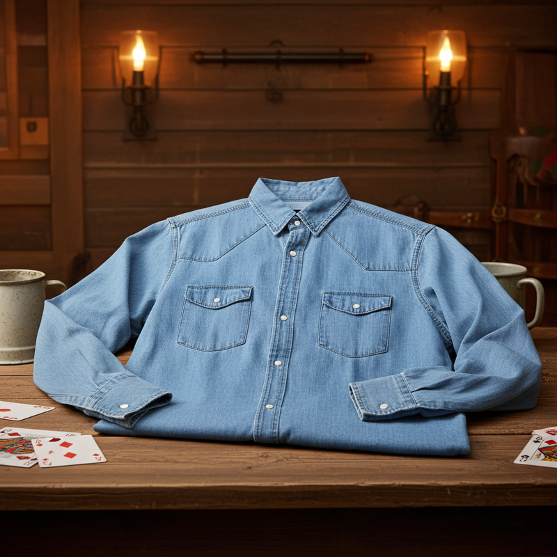 Load image into Gallery viewer, RLLSMS01 - RockinLeather Men&#39;s 6.8 oz Light Denim LS Shirt
