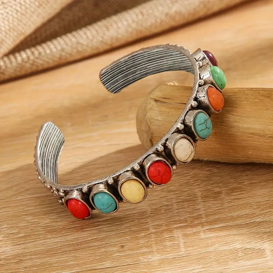TMBC45 - Multi Colored Stone Open Bracelet