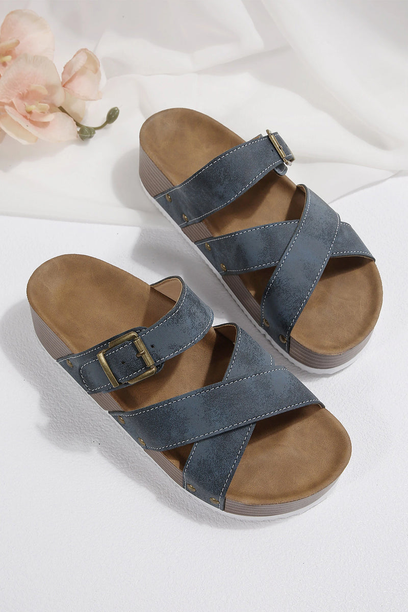 Load image into Gallery viewer, DLLSHOE 120 - Sail Blue Faux Suede PU Leather Strappy Cutout Retro Slippers

