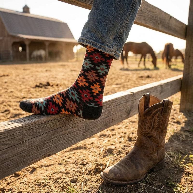 Load image into Gallery viewer, 222317GWT - Red Dirt Hat Co Boot Cut Sock Great White Aztec Pattern
