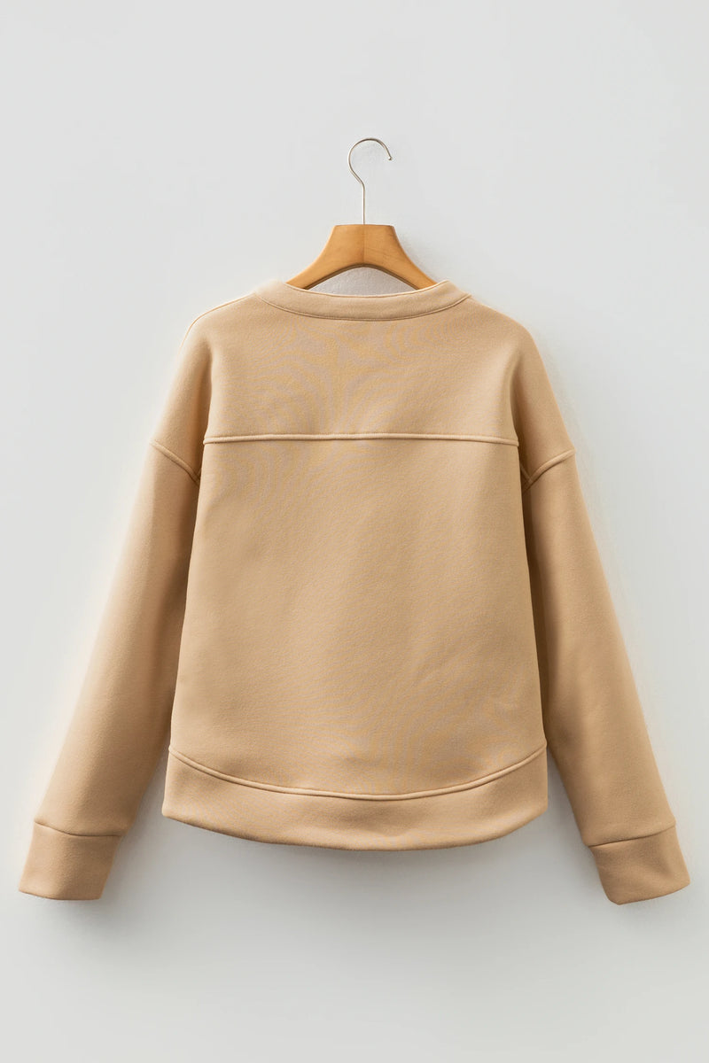 Load image into Gallery viewer, DLLS229 - Ladies Light French Beige Grommet Detail V Neck Sweatshirt
