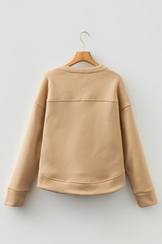 DLLS229 - Ladies Light French Beige Grommet Detail V Neck Sweatshirt