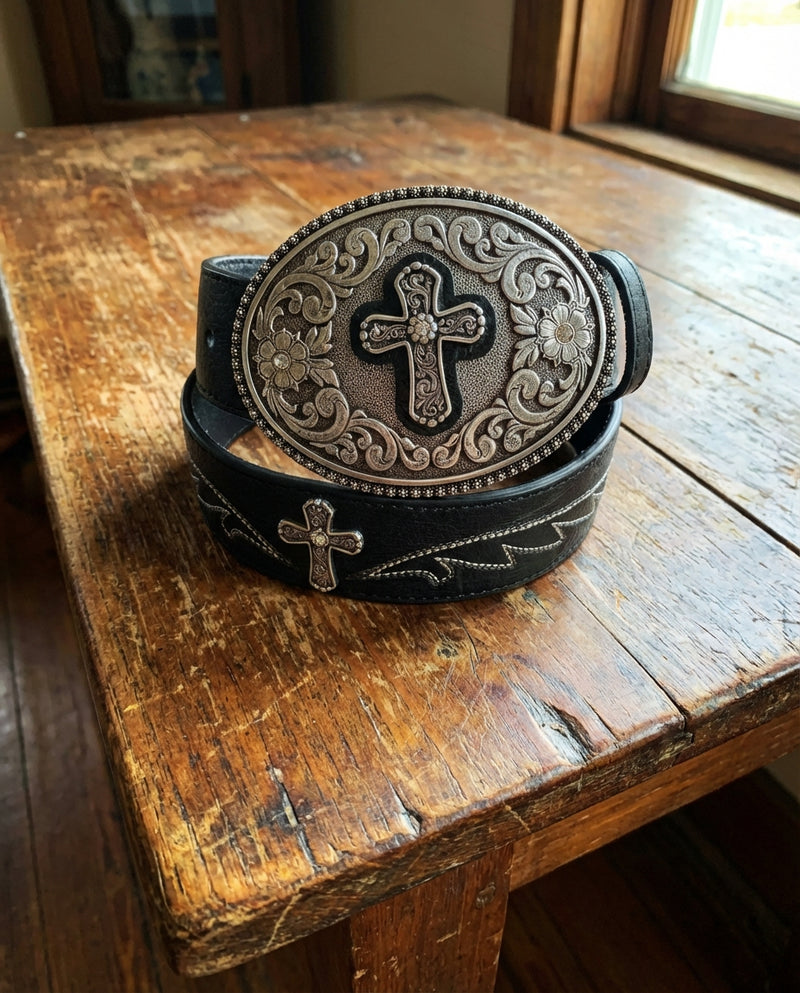 Load image into Gallery viewer, A1512201 - Ariat Black Belt with Cross Buckle
