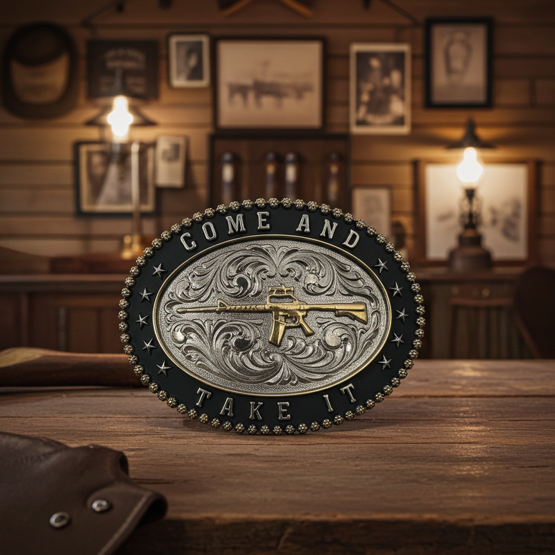 Load image into Gallery viewer, RLB004 - RockinLeather &quot;Come And Take It&quot; Belt Buckle
