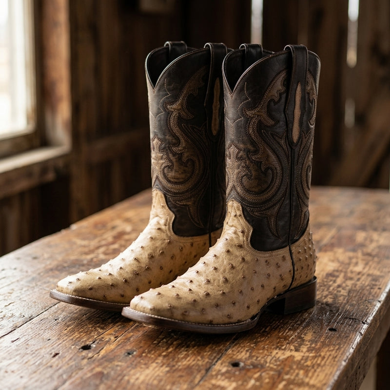 Load image into Gallery viewer, 8011 - RockinLeather Men's Orix Full Quill Ostrich Square Toe Western Boot

