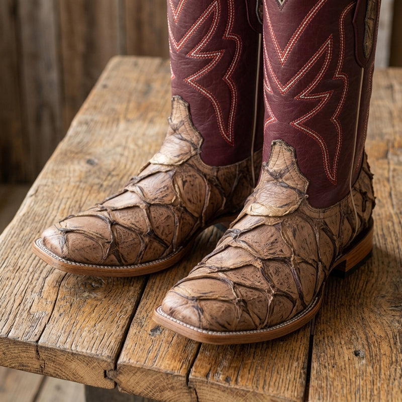 Load image into Gallery viewer, 8020 - RockinLeather Men's Genuine Pirarucu Square Toe Western Boot
