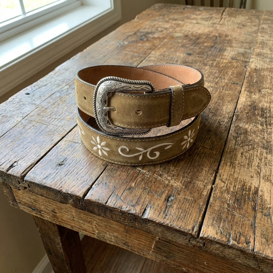 B28 - RockinLeather Crazy Tan Belt with Embroidery